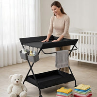 Table à langer pliable noire sur roulettes | Langéo