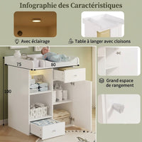 Commode table à langer blanche avec éclairage LED | Langéo