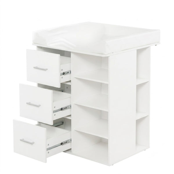 Commode table à langer blanche avec 3 tiroirs et étagères | Langéo