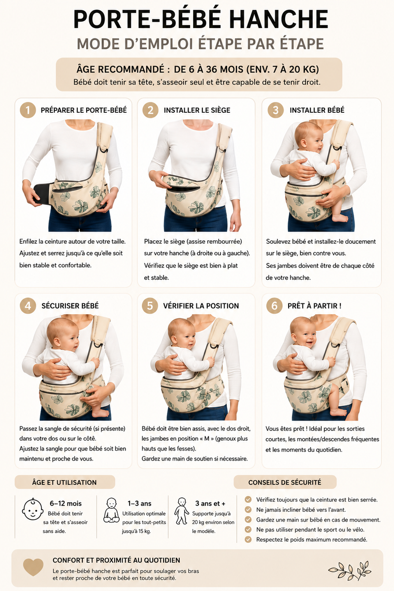 Porte-bébé de hanche Langéo, finition unie