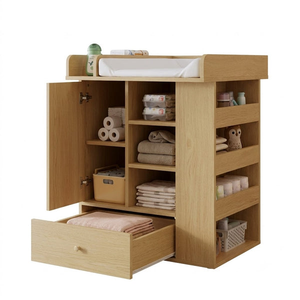 Commode table à langer en bois naturel avec armoire | Langéo