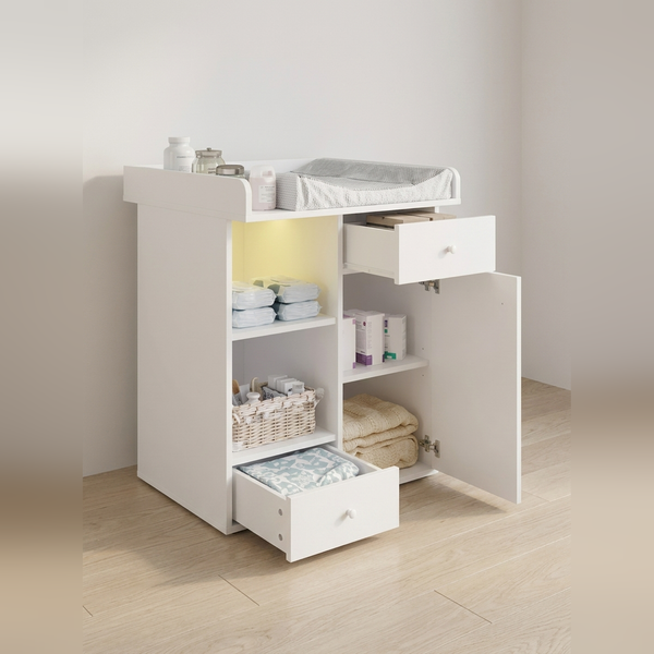 Commode table à langer blanche Langéo avec éclairage LED