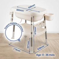 Table à langer baignoire 3 en 1 avec thermomètre digital | Langéo