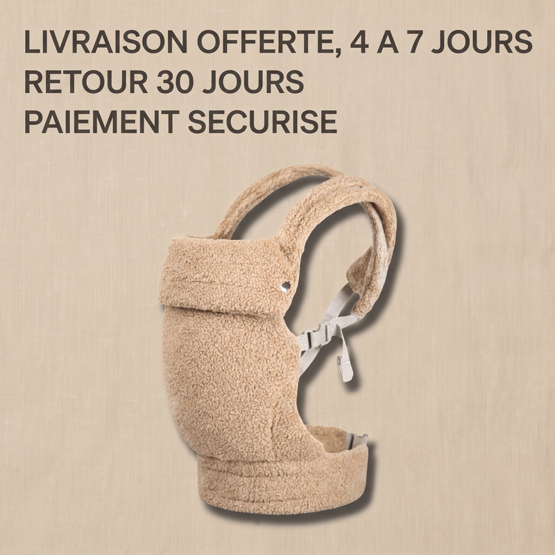 Porte-bébé physiologique beige Langéo, position naturelle de bébé