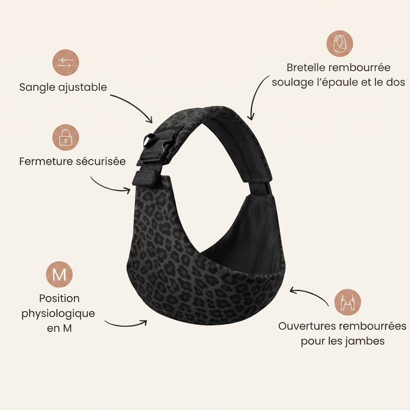 Porte-bébé de hanche Langéo, poids réparti sur les hanches