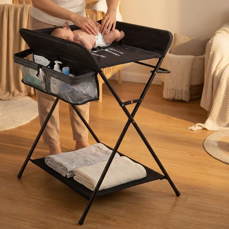 Table à langer Langéo, plan de change à bords surélevés et ceinture