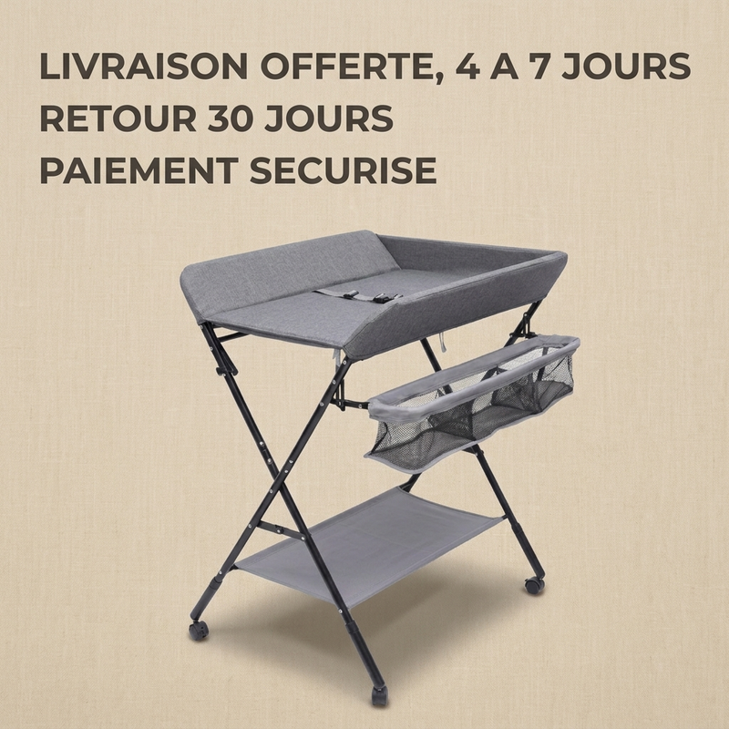Table à langer pliable grise Langéo repliée