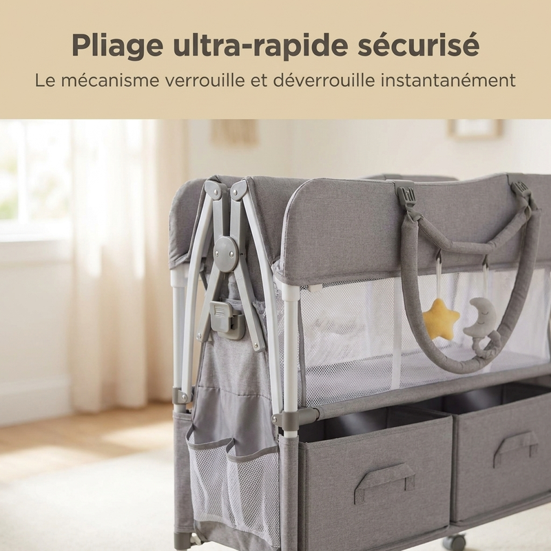 Tiroirs et rangements de la table à langer pliable Langéo