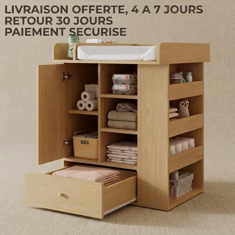 Porte-serviettes en bois intégré de la commode à langer Langéo