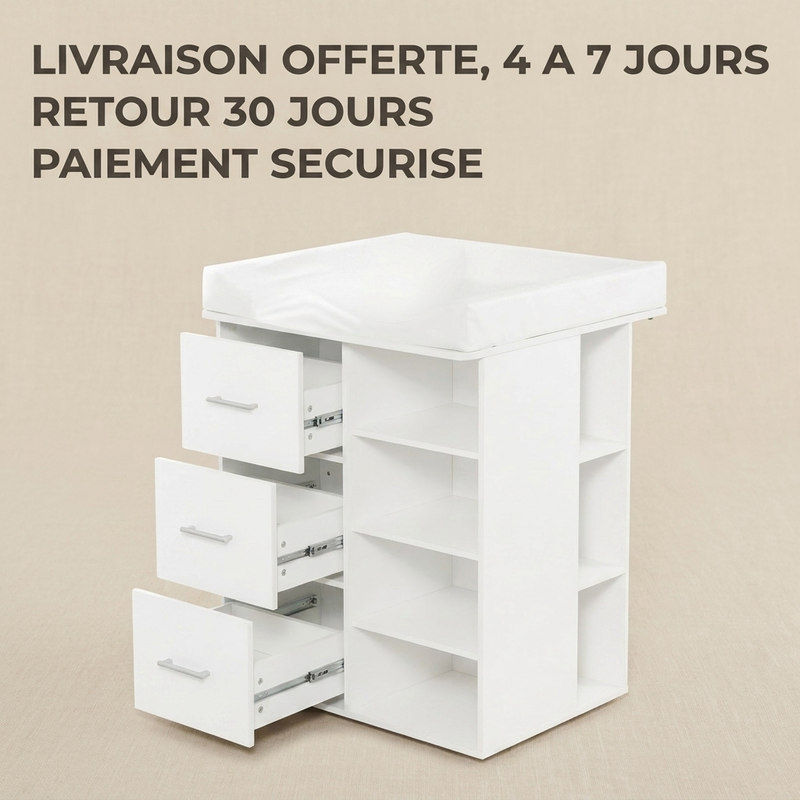 Commode à langer blanche Langéo, matériaux robustes faciles à nettoyer