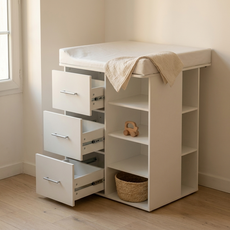Étagères de rangement de la commode à langer blanche Langéo
