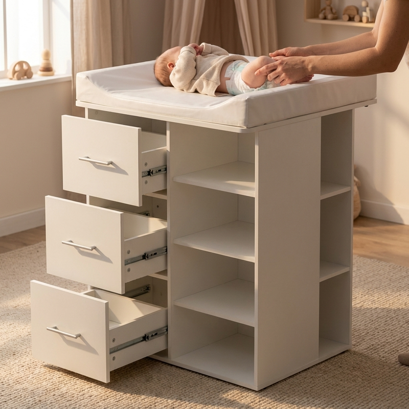 Séparations surélevées du plan de change de la commode blanche Langéo
