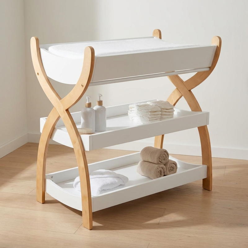 Table à langer en bois Langéo à trois plateaux, finition blanche
