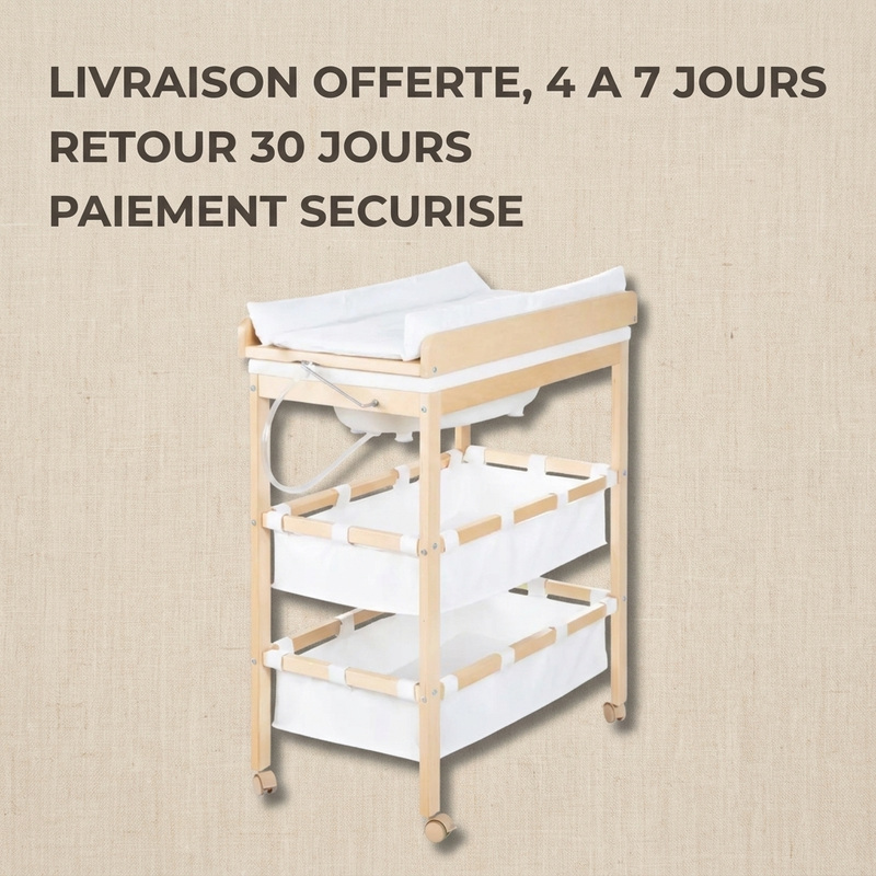 Vidange par tuyau de la table à langer baignoire en bois Langéo