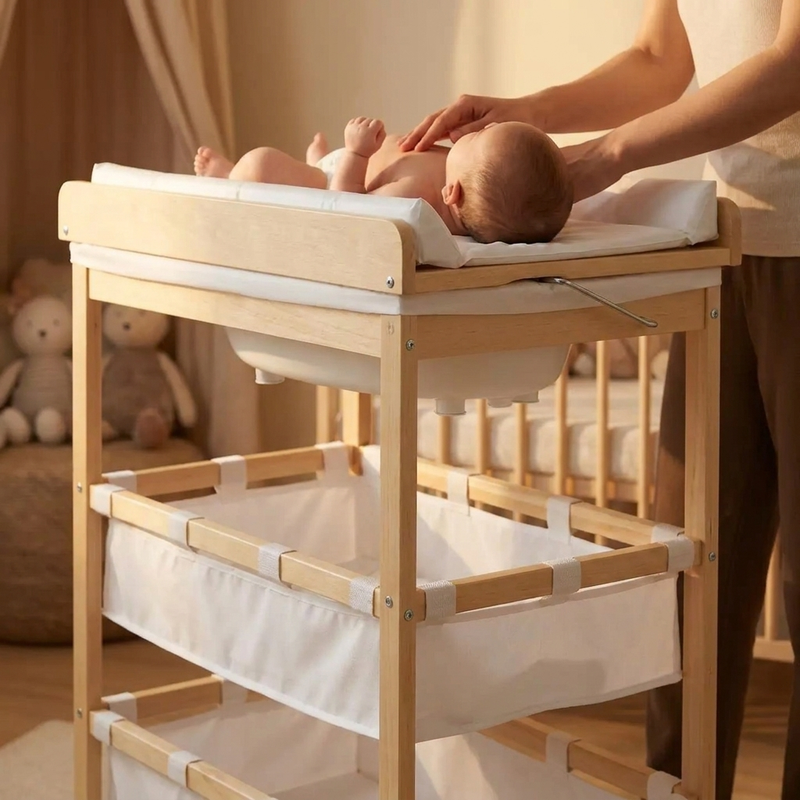 Baignoire intégrée de la table à langer en bois naturel Langéo