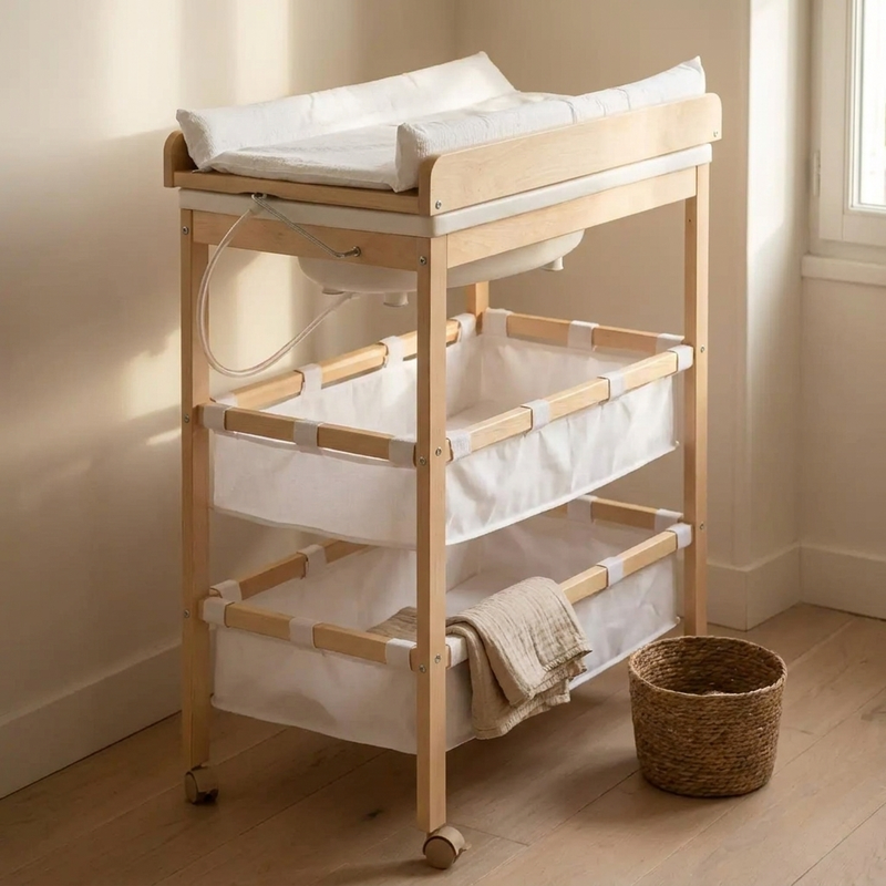 Table à langer baignoire Langéo pliable pour le rangement