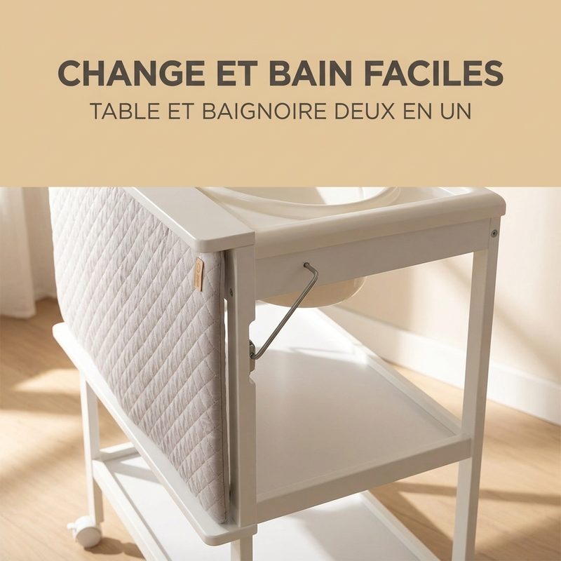 Baignoire intégrée avec vidange de la table à langer blanche Langéo