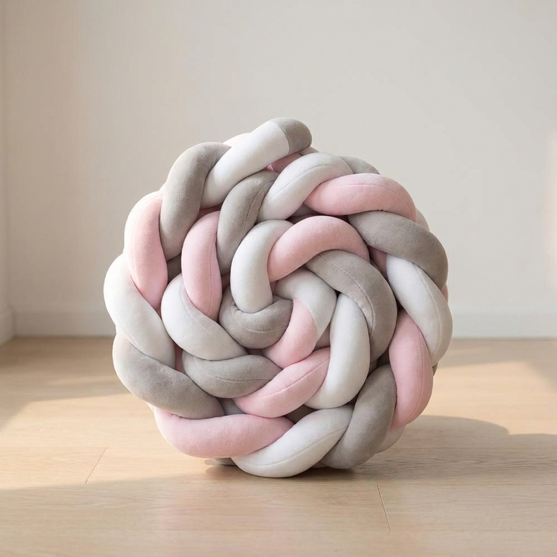 Tour de lit tressé gris, rose et blanc Langéo