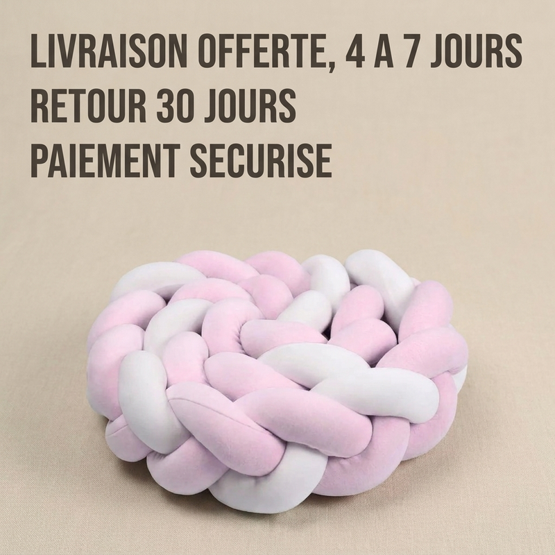 Tour de lit tressé rose et blanc Langéo, longueurs de 100 à 400 cm