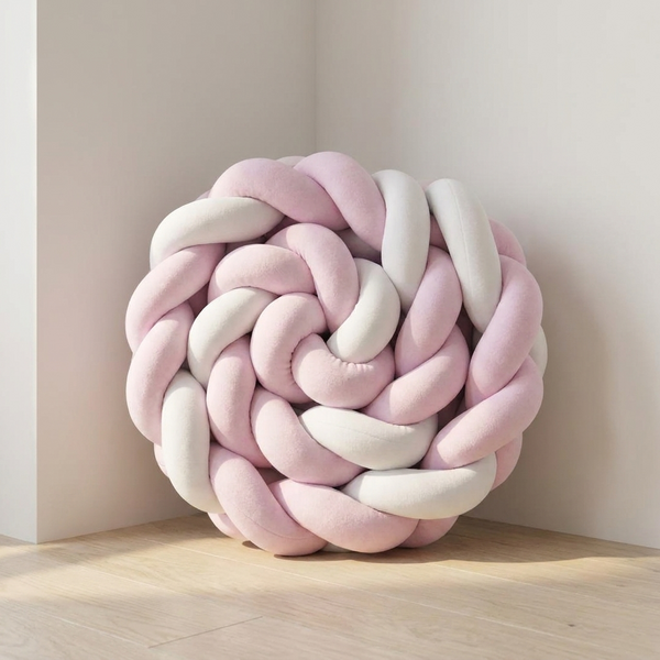 Tour de lit tressé rose et blanc Langéo