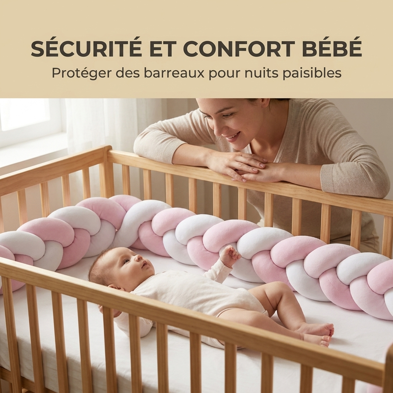 Tour de lit rose et blanc Langéo en coton effet velours
