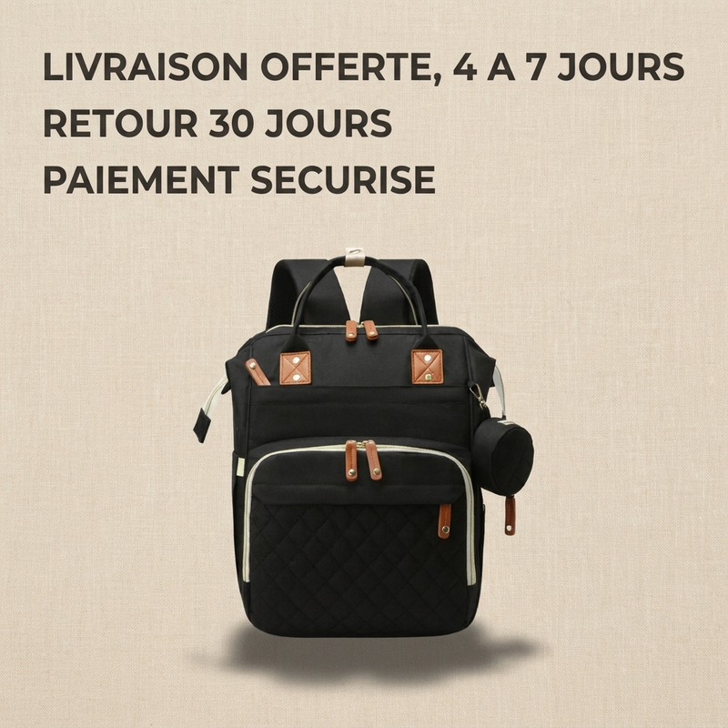 Sac à langer Langéo porté sur le dos, mains libres