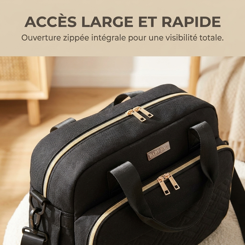 Ouverture du sac à langer Langéo sans le retirer de l'épaule