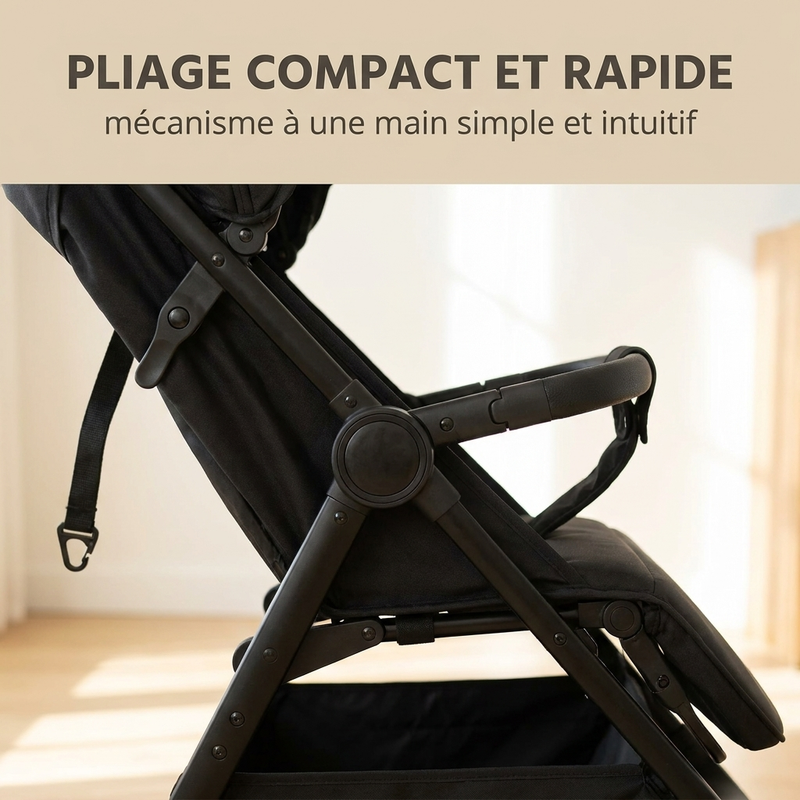 Poussette canne Langéo pliée, 25 cm d'épaisseur
