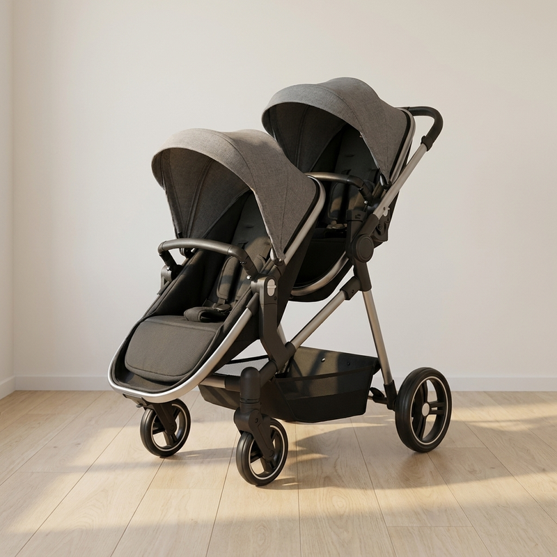Assises en file à 58 et 38 cm de la poussette tandem Langéo