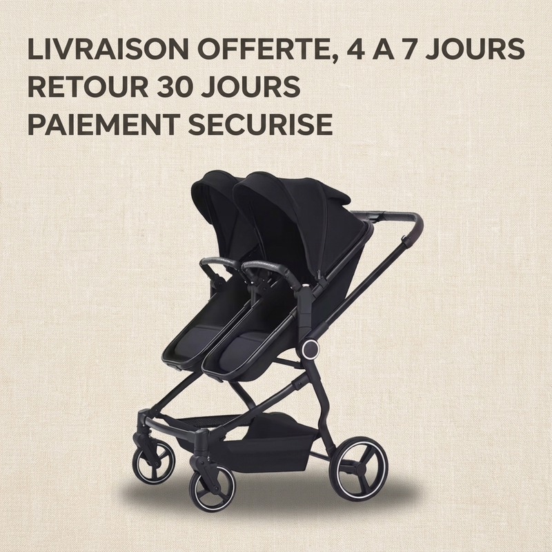 Poussette double Langéo pliée, 76 x 75 x 35 cm