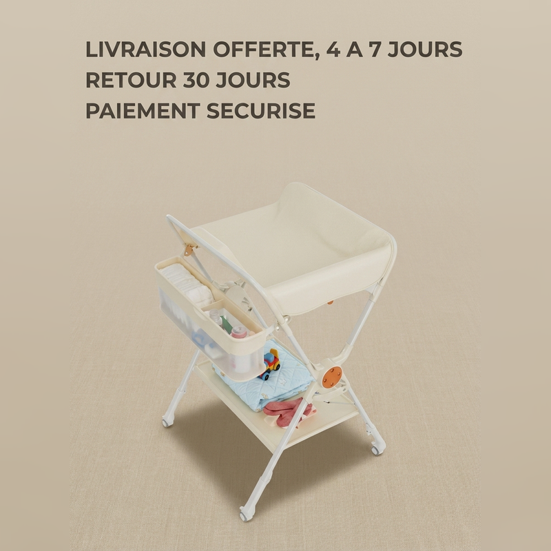 Table à langer pliable Langéo à roulettes avec freins