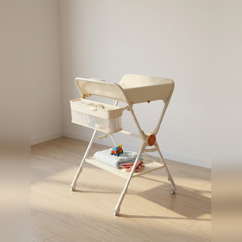 Table à langer pliable Langéo sur roulettes, hauteur réglable